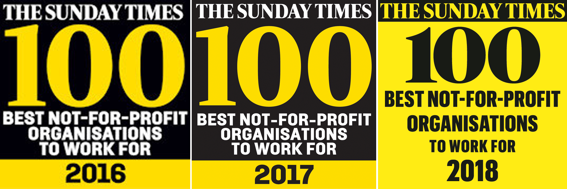 Sunday Times Top 100 Best Not-For-Profit Organisations to Work For Health and Wellbeing Special Award 2016, 2017, and 2018